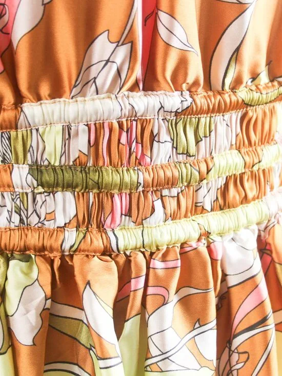 Ryegrass NWT XXL Tan Floral Smocked Waist Boho Mini Dress Long Sleeve - Picture 6 of 9